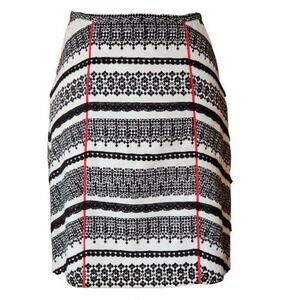 Tabitha Short Pencil Skirt Bohemian Hippie Ivory/Black with Red Piping Size 0